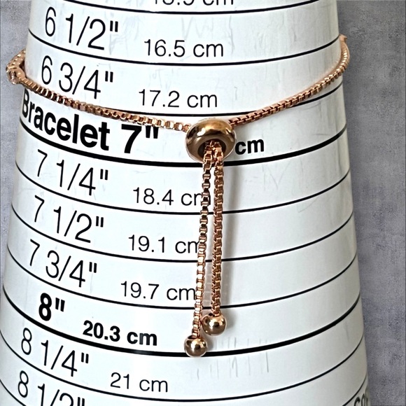 14K Rose GP tennis bracelet with large clear CZ heart Charm & adjustable size - Picture 4 of 4